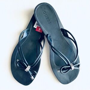 GUESS BOW THONG FLIP FLOPS SANDALS with RHINESTONES Black 9